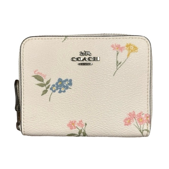 Coach Small Zip Around Wallet Multi Floral Print #F73025 Chalk Multi/Silver New - Picture 3 of 15